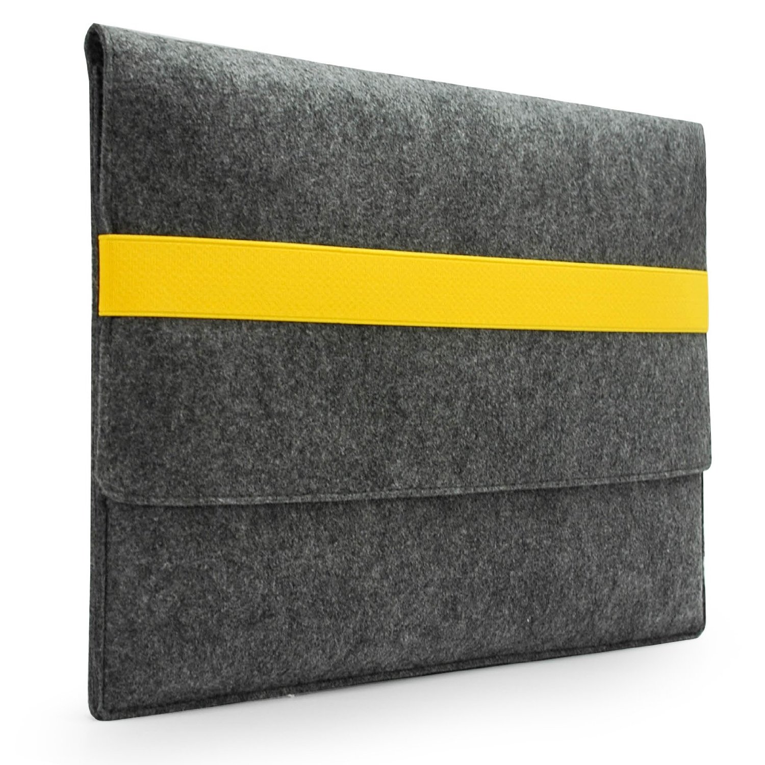 Lavievert Handmade Gray Felt Laptop Case, Computer Bag, Notebook Sleeve with Yellow Elastic Band for 13-13.3 Inch Laptop