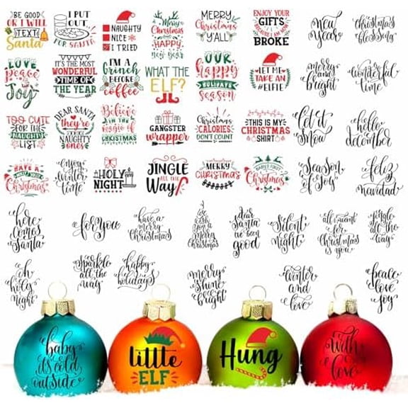 50 Pcs Christmas Stickers for Crafts Transparent Merry Christmas Decals for Xmas Ball Decor Xmas Ornaments Stickers for Glass Window Bottle Xmas Vinyl Decals for Winter Holiday Party Supply