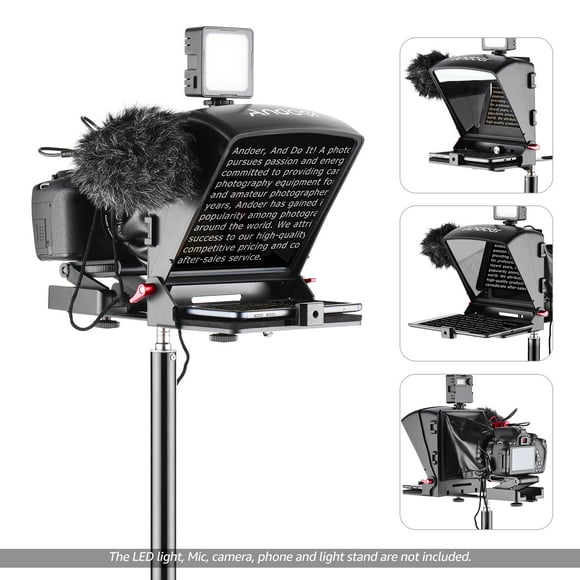 Andoer A1 Universal Portable Teleprompter Prompter for Smartphone/Tablet/DSLR Camera Video Recording Live Streaming Interview Presentation Stage Speech with Remote Control