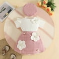 thumbnail image 2 of sususu Toddler Girls Outfits 2 piece Ribbed T-Shirt and Plaid Skirt Set with Ruffles Short Sleeve Top and Matching Hat Outfit,Red,12-18 Months, 2 of 5
