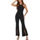 thumbnail image 1 of INSPIRAR CHIC Mono de Cuello Halter para Mujeres Sin Mangas de Cintura Alta con Corte en la Parte Inferior Pierna Acampanada Elegante Mono XS Negro, 1 of 6