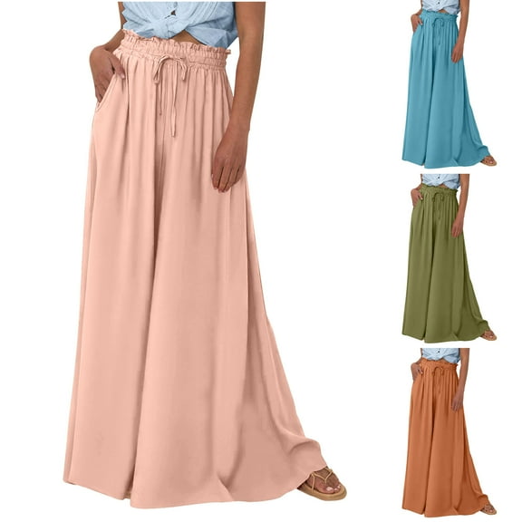HVOBTTY Womens Wide Leg Trousers, Summer Pants for Women, Womens Fashion Comfortable Solid Color Drawstring Wide Leg Loose Daily Long Pants with Pockets Green, XXL