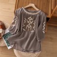 thumbnail image 2 of Womens Summer Tops Vintage Long Sleeve Floral Embroidered Print Fashion T Shirts Crew Neck Vacation Tee 2026, 2 of 9