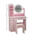 thumbnail image 3 of OXYLIFE Vanity Set with Lighted Mirror, Girls Makeup Vanity Table with 5 Drawers, Shelves and Stool, Pink, 3 of 10