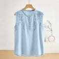 thumbnail image 4 of ZVNAH Haut Sans Manches à Broderie Florale pour Femme, Blouse Décontractée Style Henley à Col en V Volanté, P-2TG, 4 of 5