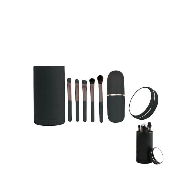 6-in-1 Mini Brush Kit with Holder & Mirror for Complete Cosmetic Functions Portable Travel Makeup Brush Set