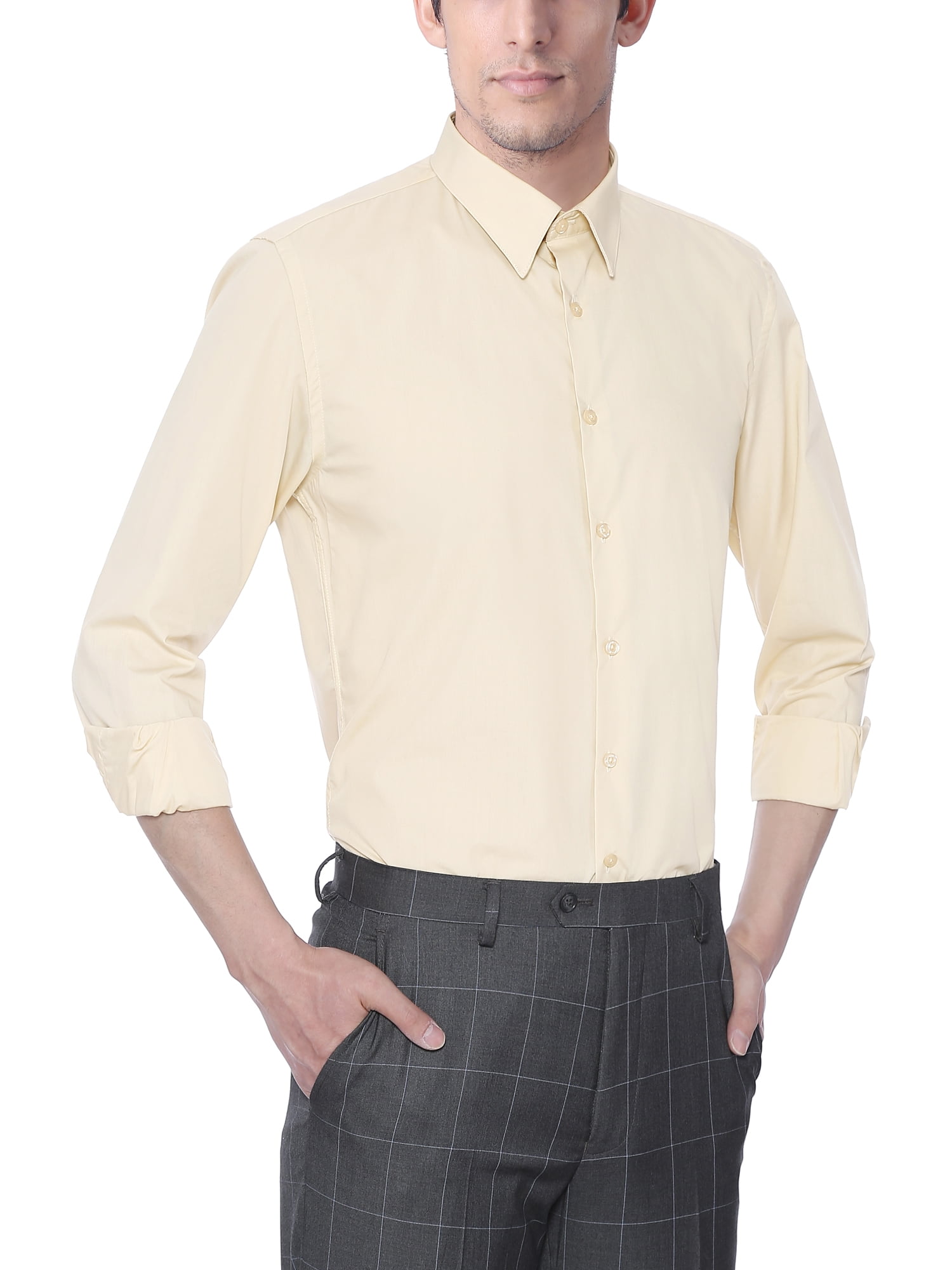 Men's Long Sleeve Slim Fit Taupe Color Dress Shirts