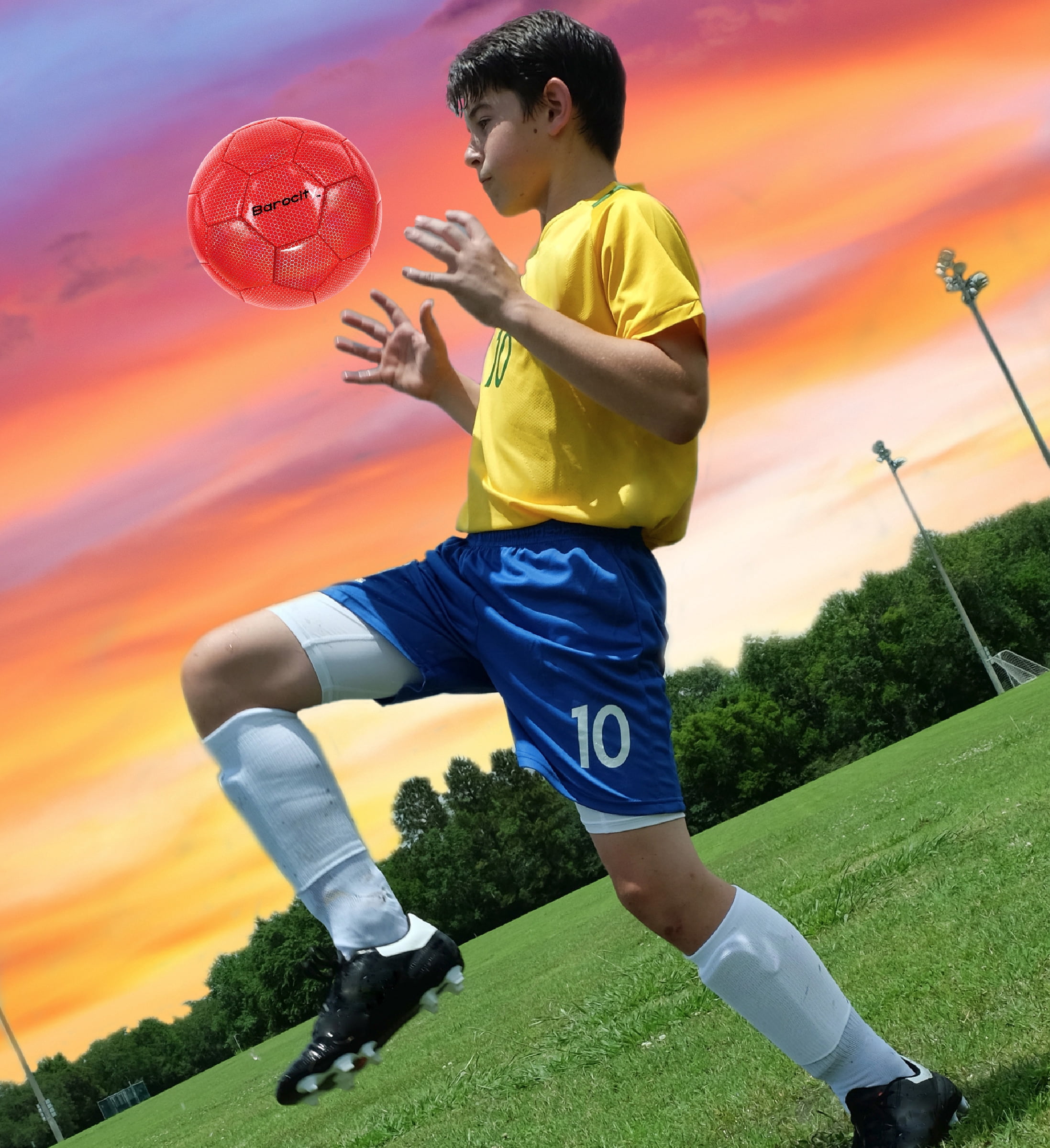 Barocity Iridescent Soccer Balls Set of 3 - Mixed Sizes Red Official Match Balls with Reflective Hex Pattern, Sport Soccer Balls for Indoor and Outdoor Training and Practice Games- Sizes 3, 4, and 5