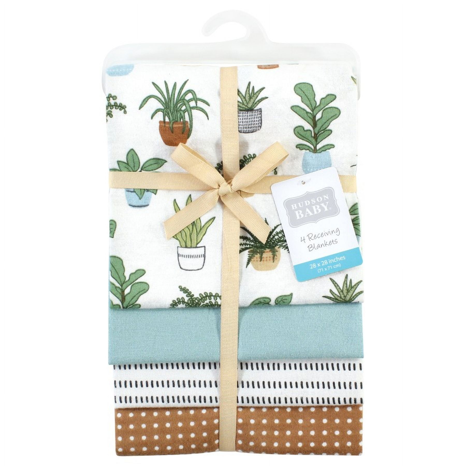 Hudson Baby Unisex Baby Cotton Poly Flannel Receiving Blankets, Plants, One Size