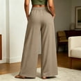 thumbnail image 6 of Smsaxvxz Women's Wide Leg Sweatpants Casual Solid Zipper Button Elastic Waist Work Travel Pants with Pockets Khaki M, 6 of 8