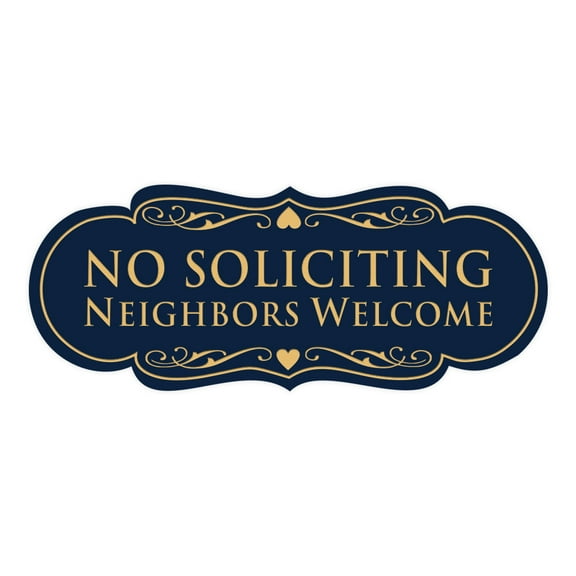 Designer No Soliciting Neighbors Welcome Sign(Navy Blue/Gold) - Small