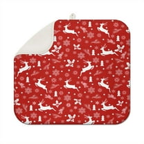 Red Christmas Reindeer and Snowflake Pattern Dish Drying Mat for Kitchen 1 Pack, Ultra Absorbent Microfiber Dishes Drainer Mats,16x18in(41x46cm)