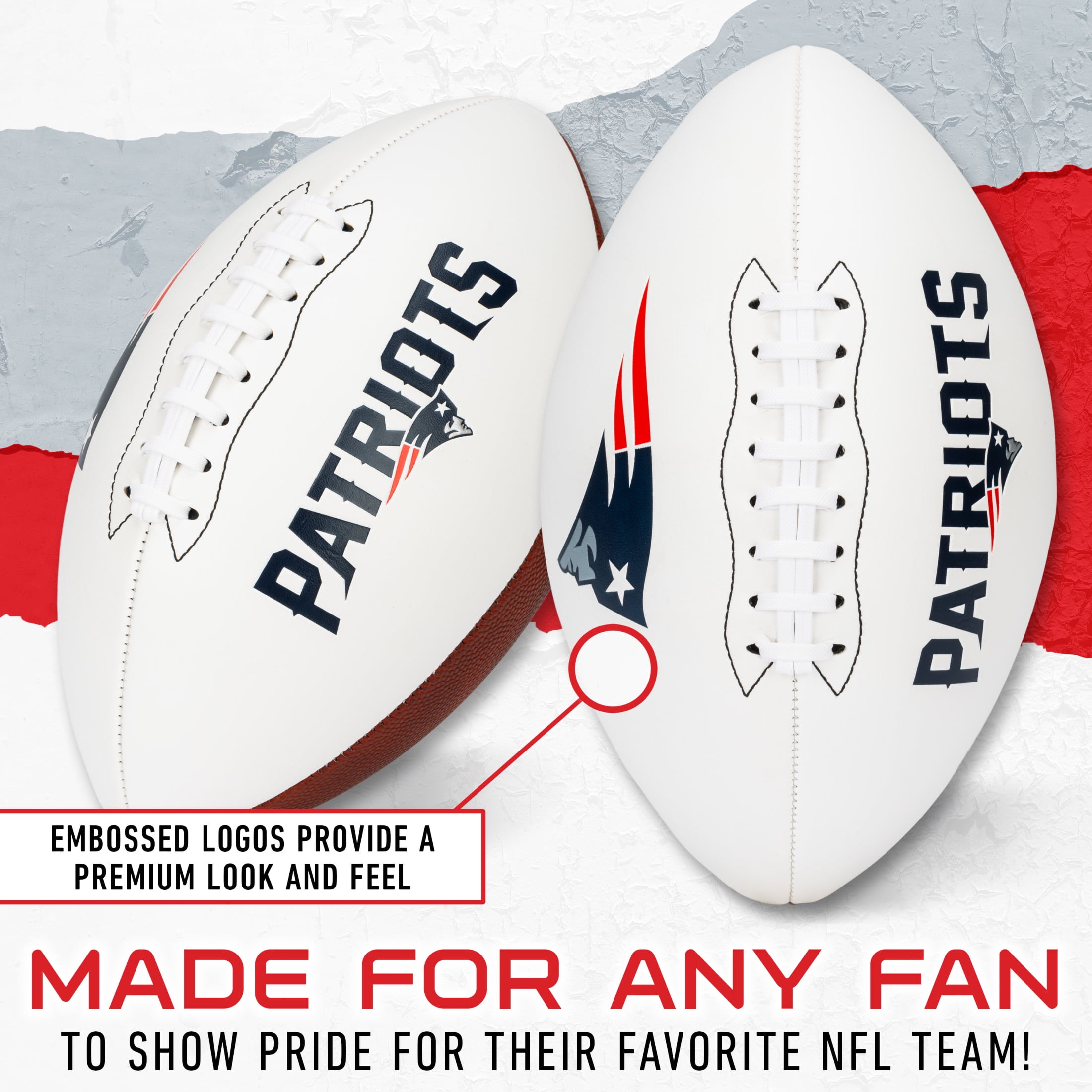 Franklin Sports NFL New England Patriots Autograph Football - Official Size White Panel Souvenir Football for Autographs + Signatures - NFL Team Fan Shop Memorabilia Football for Display