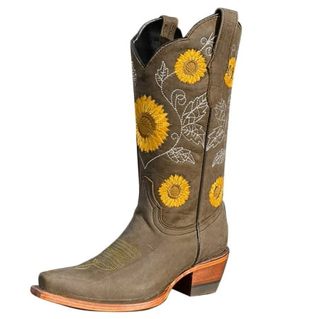 

Wesracia Boots For Women Winter Boots Women s Plus Size Fashion Boots Thick Heel Round Toe Embroidered Short Boots
