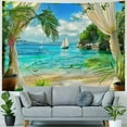 thumbnail image 4 of Creowell  Beach Tapestry Tropical Ocean Islands Coconut Tree Palm Leaf Summer Hawaii Holiday Paradise Exotic Wall Hanging Bedroom Living Room Hanging Decorative Blanket 40x30inch, 4 of 6