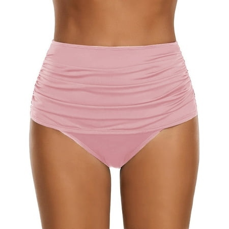 Womens High Waisted Ruched Bikini Bottoms Swim Shorts
