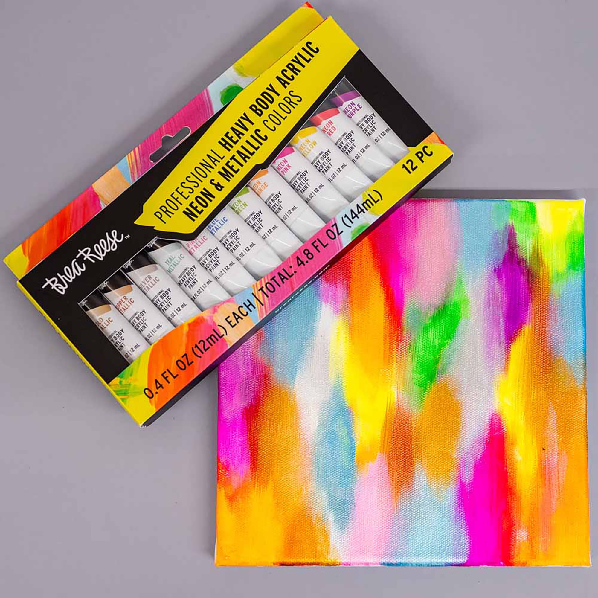 Brea Reese: Professional Heavy Body Acrylic Paint Set - Neon & Metallic Colors - 12 Tubes - Bold Pigments, Water-Based & Non-Toxic, Adult Art Supplies