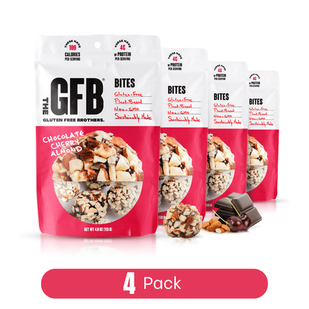 The Gluten-Free Brothers Chocolate Cherry Almond Bites - Gluten-Free Protein Balls – Non GMO Soy Free Vegan – Snack Size Plant Based Protein Energy Balls 4 Oz (4 Count)