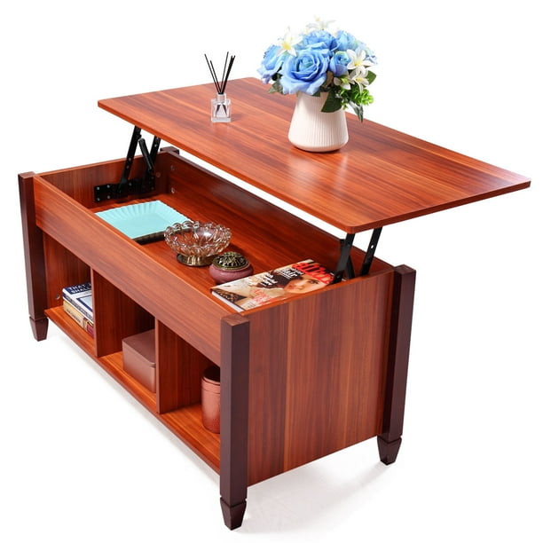Jaxpety Lift Top Convertible Coffee Table Solid Wood Desk Storage Compartment Red Brown Com Jaxpety Lift Top Convertible Coffee, Rosa Solid Wood Coffee Table With Storage