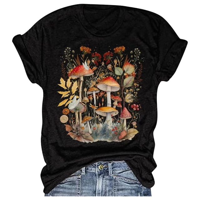 T-Shirt d'Été pour Femme à Imprimé Effet Coton à Manches Courtes, Col Rond Décontracté, T-Shirts pour Femme G