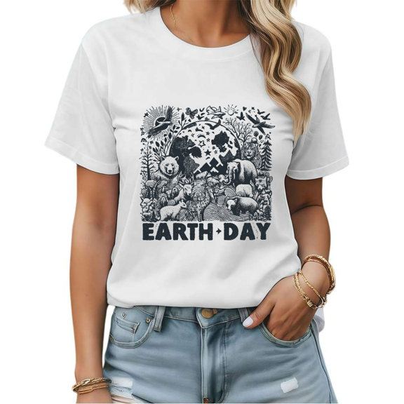 Earth Day Conservation Wildlife Graphic Tees Womans T shirt Shirts Black White S-5XL Tops