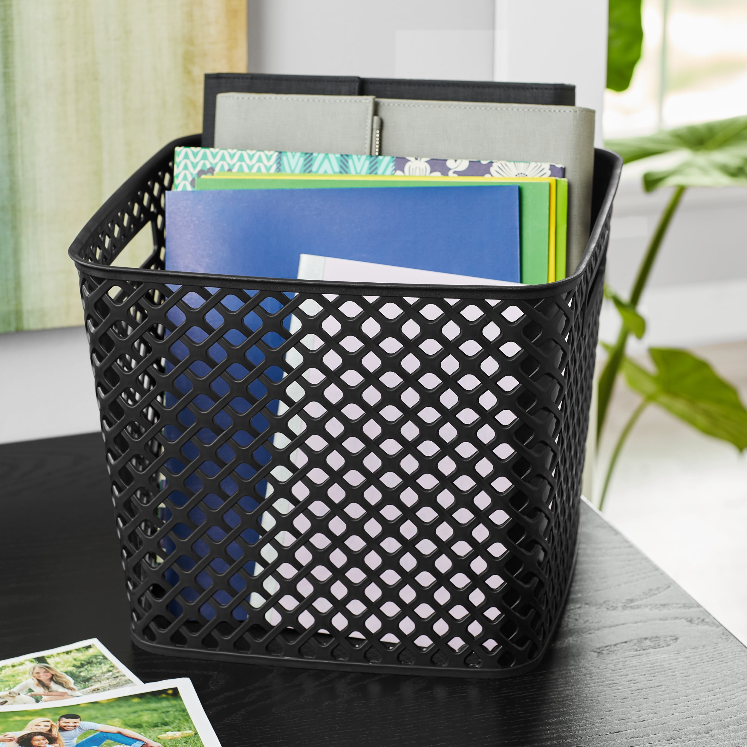 (4 pack) Mainstays Cube Black Decorative Plastic Storage Basket, 13 in x 11 in