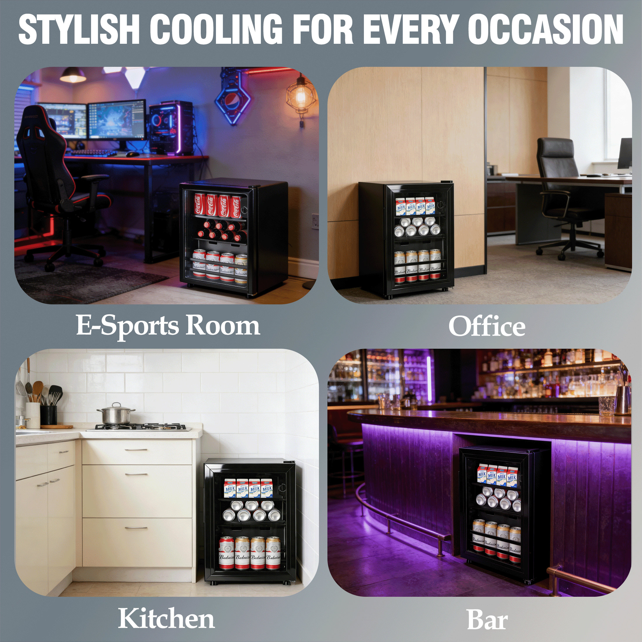 CALLIEVER 1.4 Cu.Ft Beverage Refrigerator, 52 Can Mini Fridge with Double Glass Door, 2 Adjustable Shelves, 38dB Quiet 7-Level Temp Control, Energy Saving 0.4kWh/day for Gaming Room Kitchen Bar Offic