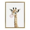 thumbnail image 2 of Kate and Laurel Sylvie Bubble Gum Giraffe Framed Canvas Wall Art by Amy Peterson Art Studio, 18x24 Gold, Cute Whimsical Animal Art for Wall, 2 of 6