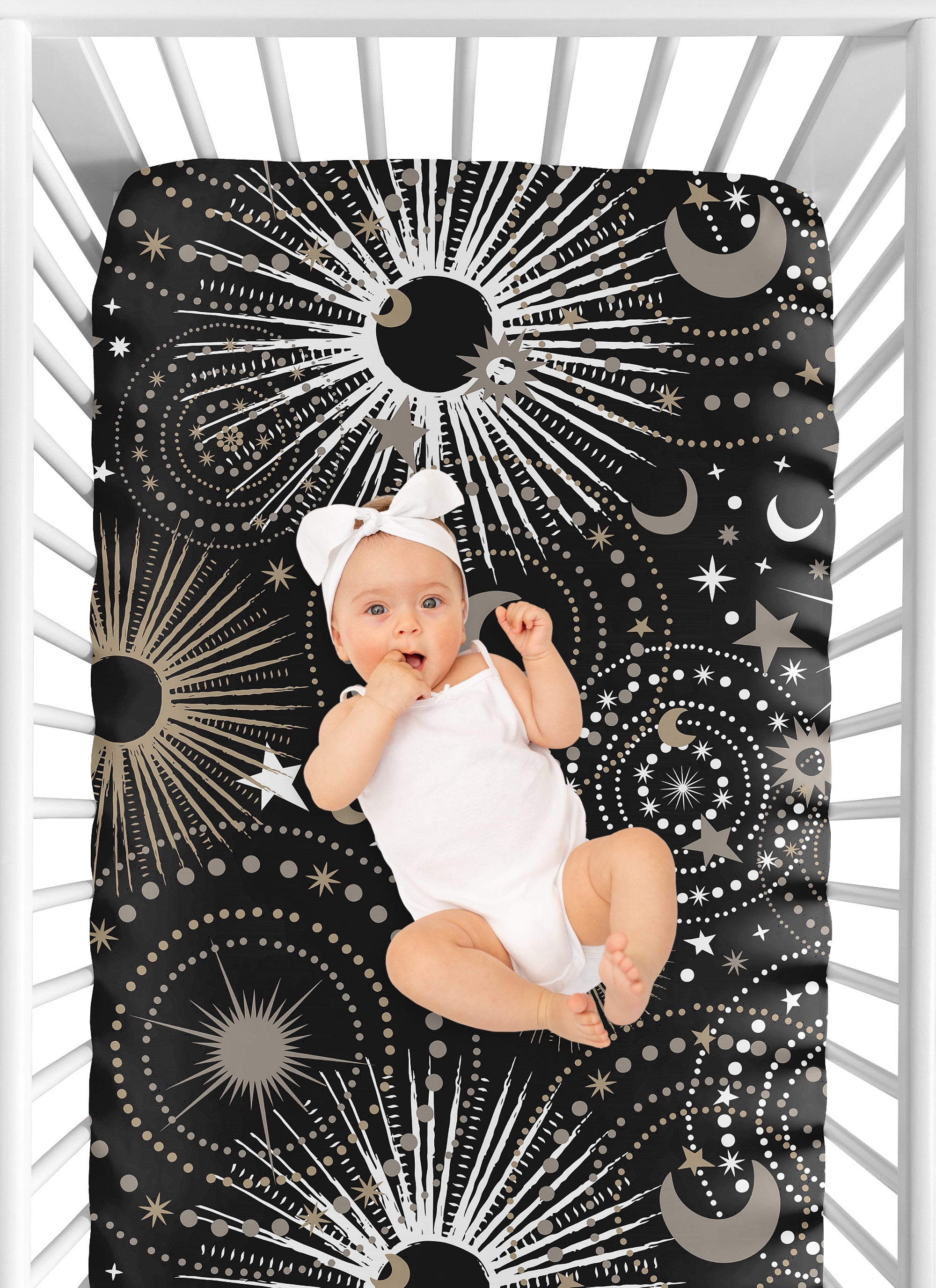 Sweet Jojo Designs Celestial Moon and Stars Black and Gold Boy, Girl, Unisex/Gender Neutral Fitted Crib Sheet