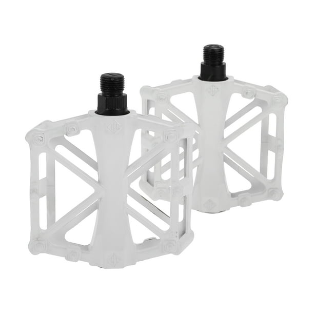 Pedal de bicicleta de aleación de aluminio universal sin tiras reflectantes en blanco, adecuado para ejes de 14 mm, pedal de bicicleta antideslizante para BMX MTB bicicletas de carretera 1 par