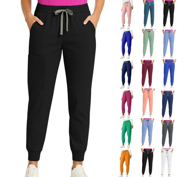 Elastic Bottom Joggings Womens Scrub Pants Skinny Leg Cuffed Stylish Comfortable Scrubs Jogger Black S 26"