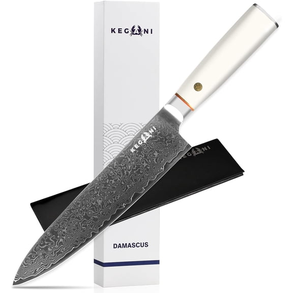 Kegani Chef's Knife - 8 Inch Professional Damascus Chef Knife, 67 Layers Japanese VG-10 Damascus High Carbon Kitchen Cooking Knife Ultra-Sharp Knives- Ergonomic Handle