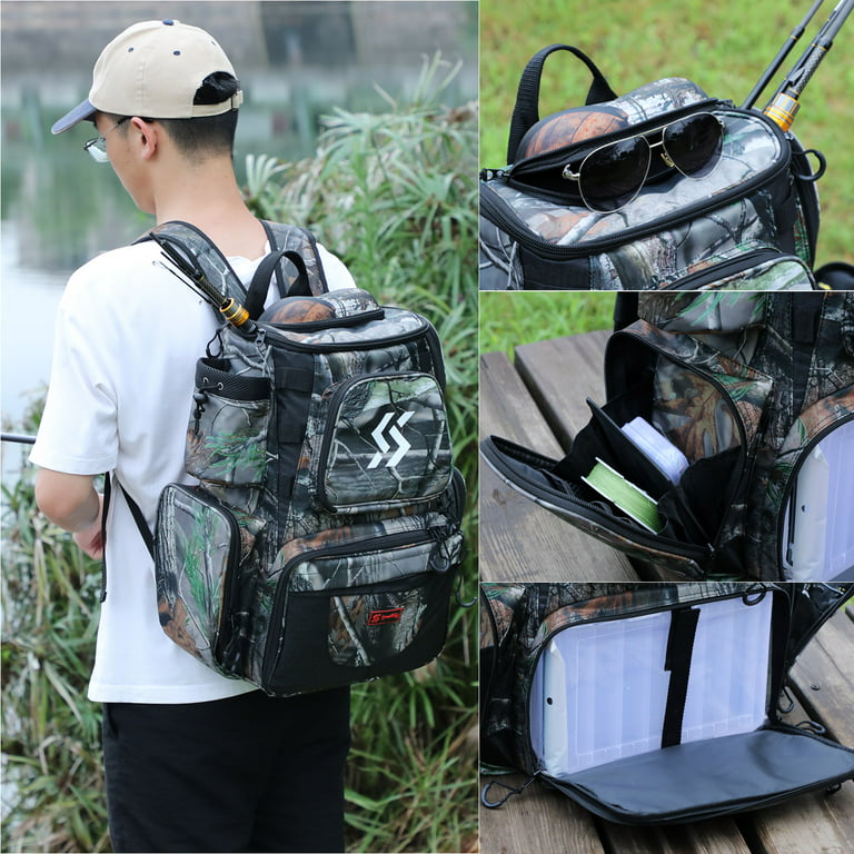Sougayilang Fishing Backpack Waterproof Fishing Tackle Bag with 4 Tackle  Boxes