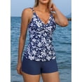 thumbnail image 3 of Charmo Womens Ruched V Neck 2 Piece Tankini Swimsuits Tummy Control Bathing Suits Tankini Tops with Swim Shorts Swimwear, 3 of 7