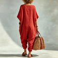 thumbnail image 4 of Jumpsuit for Women - V Neck Jumpsuit Casual Summer Loose Fit Long Pants with Pockets Red M, 4 of 4