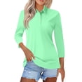 thumbnail image 2 of KDDYLITQ Womens Polo Shirts 3-Button Collared Tops 3/4 Sleeve Golf Spring Shirts Office Casual Gym T Shirt Mint Green XL, 2 of 5