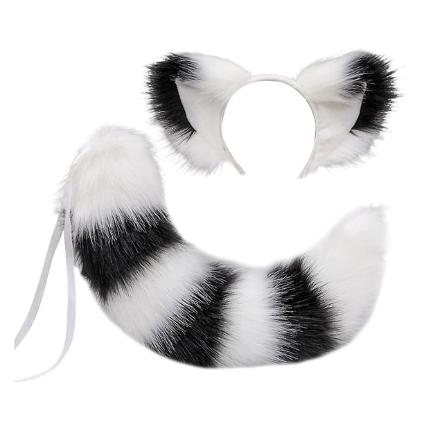 Disfraz De Zorro Con Orejas, Cola Y Campana | Set Blanco Plateado De Cosplay | Accesorios Hechos A Mano