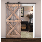 Essencaliy 36in x 84in Solid Wood Barn Door Made-in-USA Finished Rustic Style W/ Hardware Kit(DIY)