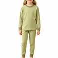 thumbnail image 2 of TIREOW Girls and Boys Thermal Underwear 2 Piece Set Vertical Stripe Crewneck Long Sleeve Top and Matching Pants Loungewear Sleepwear Set, 2 of 4