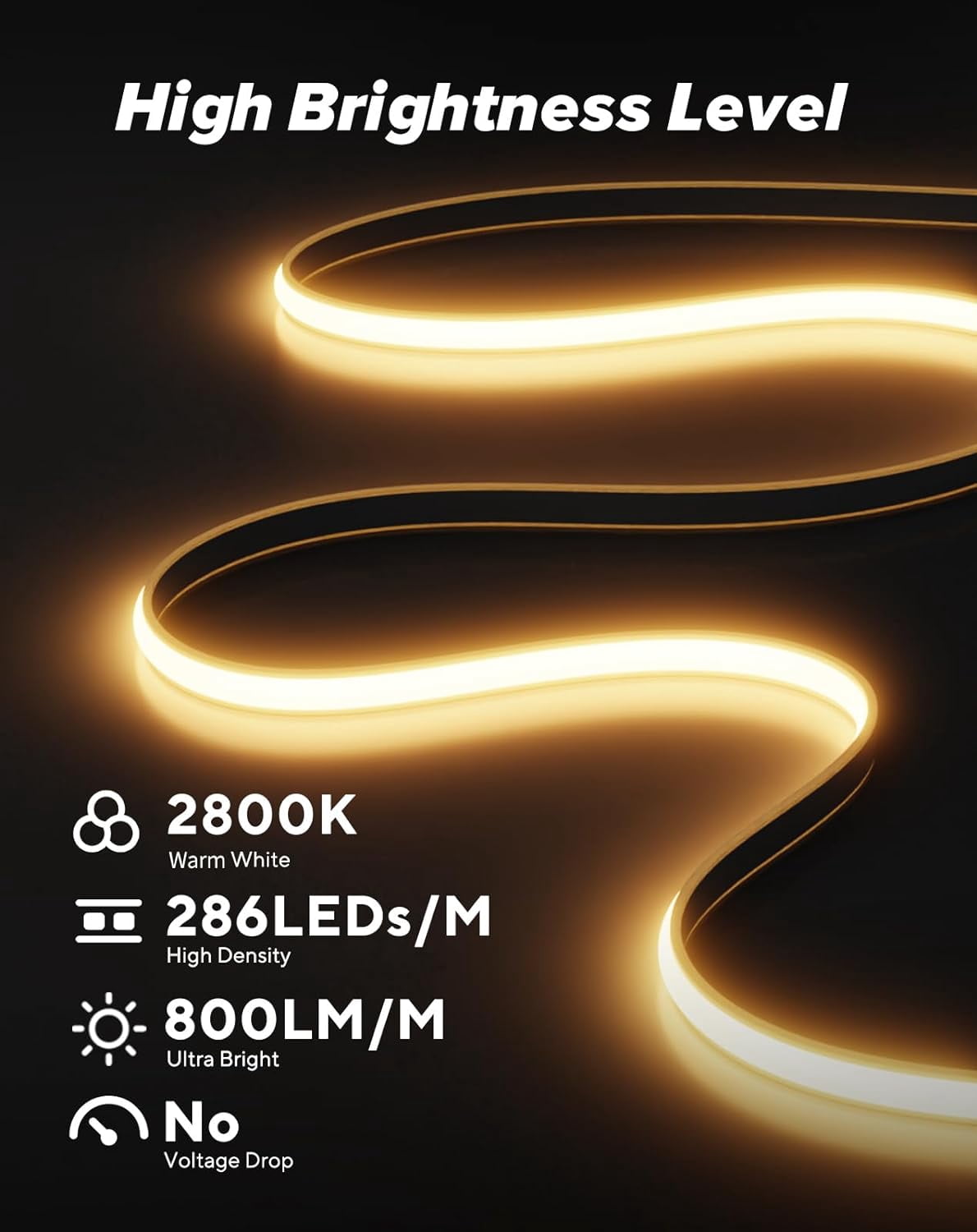 Shine Decor COB LED Neon Rope Light AC110-120V 16.4ft, 800lm Ultra Bright(2800K Warm White), Dimmable IP65 ETL Neon Strip Light, Cuttable LED Tape Light for Cabinet, Bedroom, Commercial 10x4.5mm