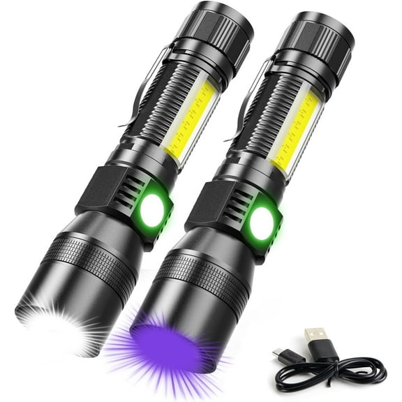 1000lm UV Flashlight,Waterproof LED Torch with Magnet&Side Work Light,Zoomable 3in1 Tactical Flashlight for Pet Urine Detector, Mechanics