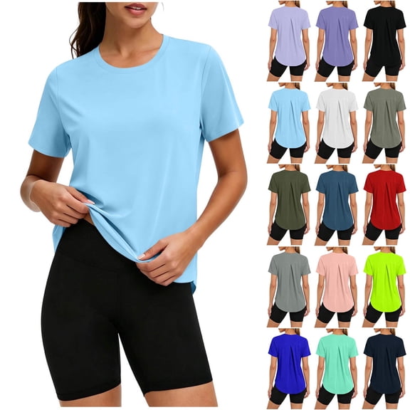 Axiiglly Workout Tops for Women Quick Dry Sun Protection UPF 50 Short Sleeve Shirts Stretch Lightweight Athletic Tops for Running Gym, S-3XL