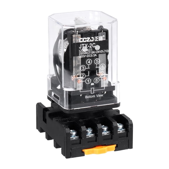 MK2P-I DPDT Power Relay, DC 24V 8 Pin Relay with Socket Base 2NO 2NC JTX-2C