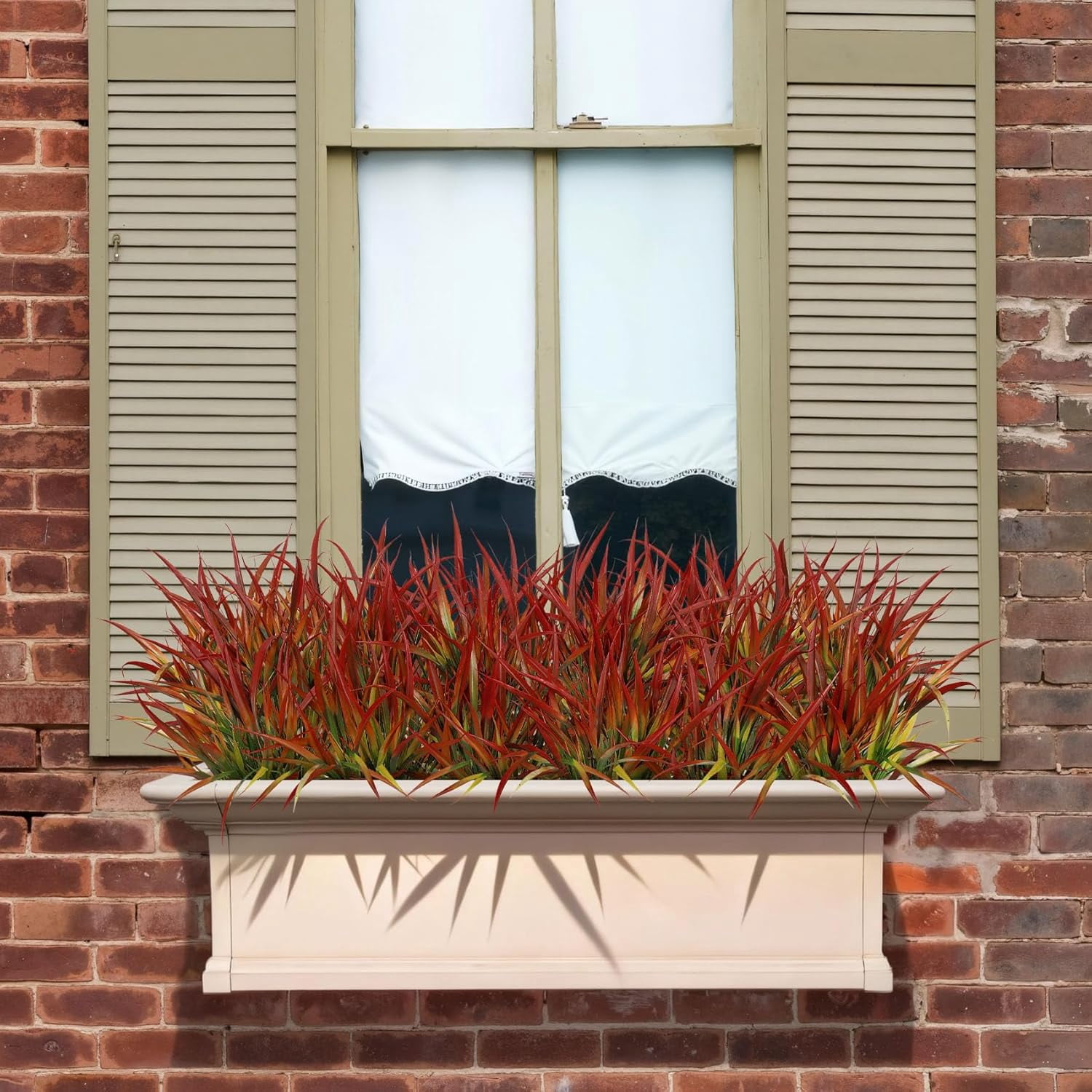 16 Pcs Artificial Plants Outdoor Fake Grass Faux Greenery Stems UV Resistant Plastic Plants Shrubs for Planters Patio Garden Front Porch Pathway Spring Summer Home Decor, Red