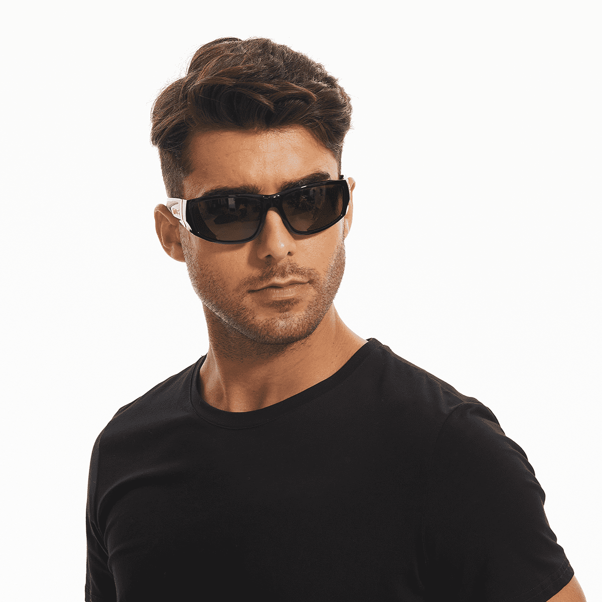 Bnus Corning Glass Lens Polarized Sunglasses Men Women Wrap around Scratch Proof Shades Black Brown