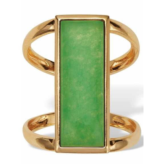 PalmBeach Jewelry Emerald Cut Genuine Jade Bezel Set Cabachon Ring in 18k Gold-plated Sterling Silver