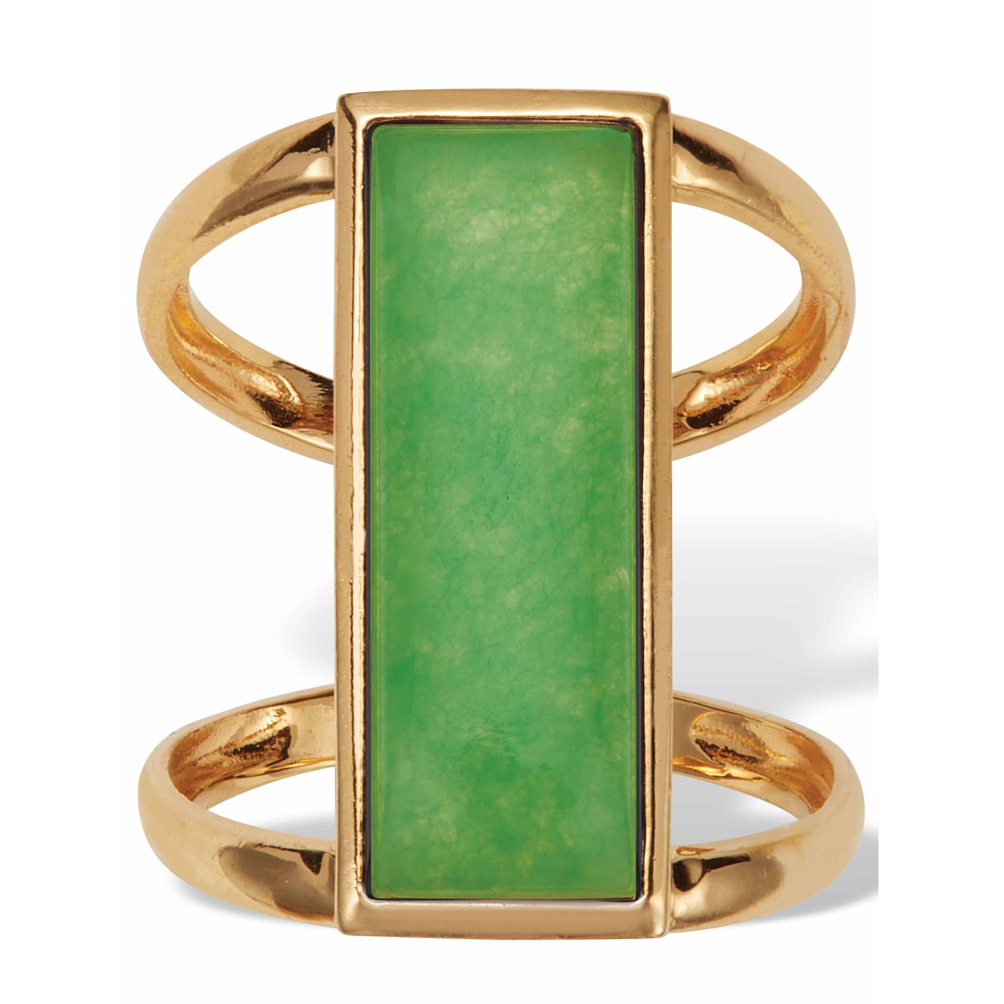 PalmBeach Jewelry Emerald Cut Genuine Jade Bezel Set Cabachon Ring in 18k Gold-plated Sterling Silver