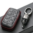 thumbnail image 4 of Vitodeco Genuine Leather Keyless Entry Remote Control Smart Key Case Cover with Leather Key Chain Compatible for RAM 1500 2019-2025 (4-Button, Black/Red), 4 of 5