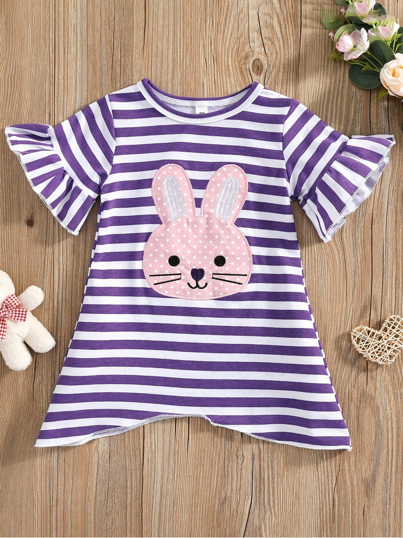 purple easter dress 3t Bagilaanoe Toddler Baby Girl Easter Dress Bunny Print Ruffle Short Sleeve  Loose Dresses 1T 2T 3T 4T 5T 6T Kids Casual Sundress