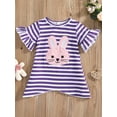 thumbnail image 2 of Arvbitana 1-6 Years Toddler Girl Easter Dress Flare Short Sleeve Bunny Striped Casual Mini Dress Summer, 2 of 9